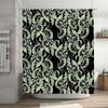 Modern Floral Green Leaf Bath Curtains for Bathroom Decor Black White Shower Curtain with Metal Hook Rings Set