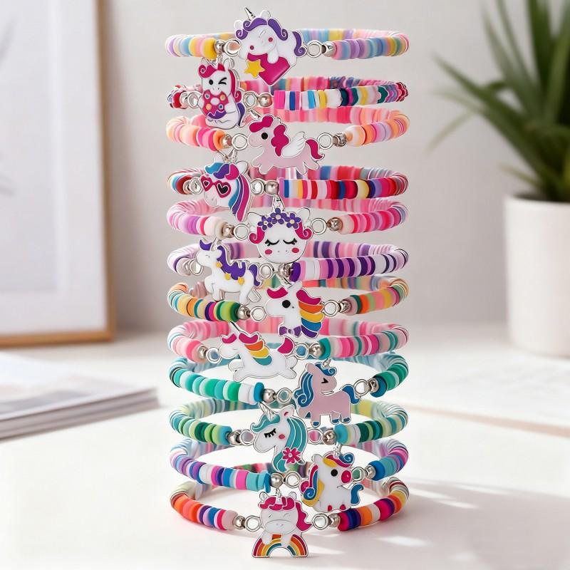 Kids Soft Polymer Clay Bracelet Set Cartoon Animal Design Multi-Layer Stackable Friendship Wristband Girls Boys 2025