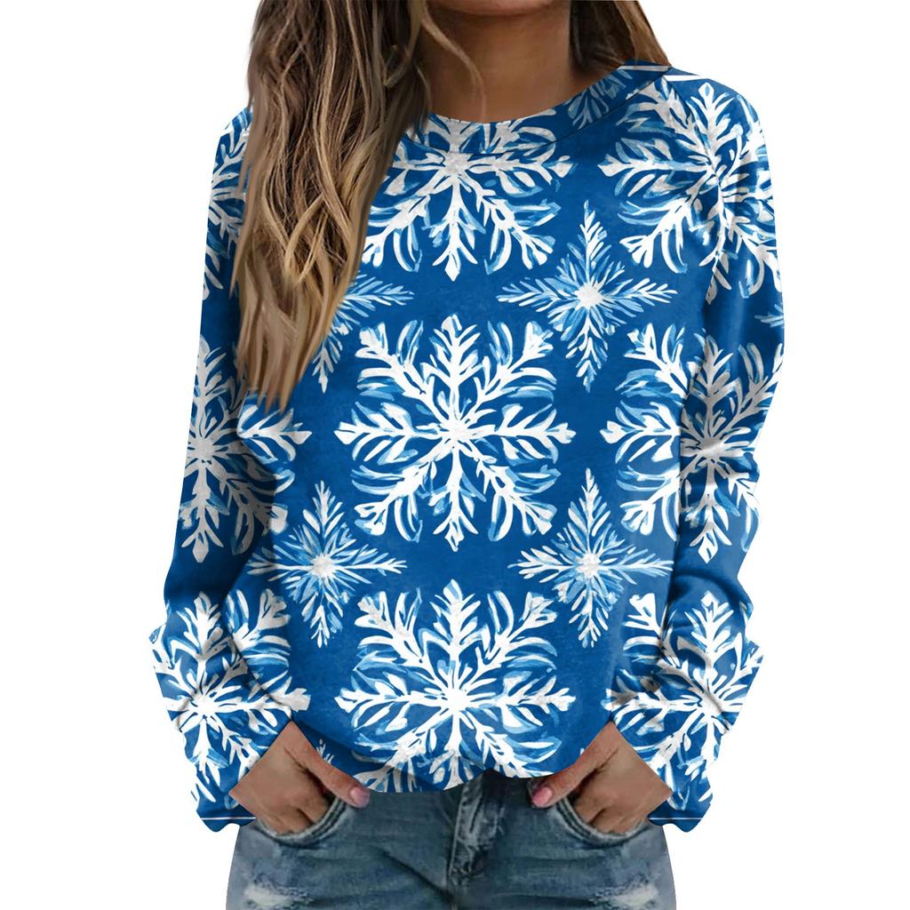 Women's Fashion Casual Long Sleeve Christmas Printed Neck Sweatshirt Top