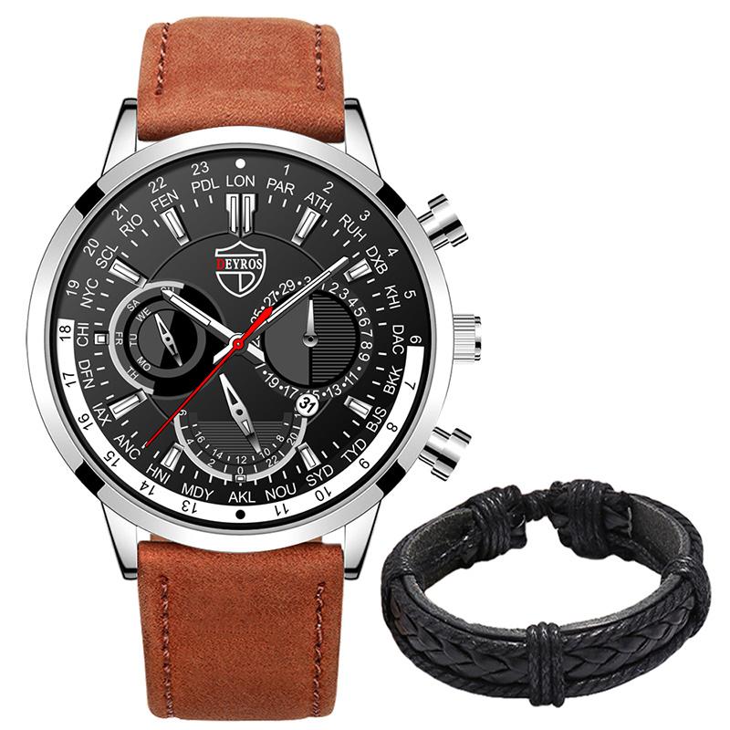 Модные мужские часы класса люкс для мужчин, деловые кожаные кварцевые наручные часы, мужские повседневные спортивные часы с браслетом и светящимися часами