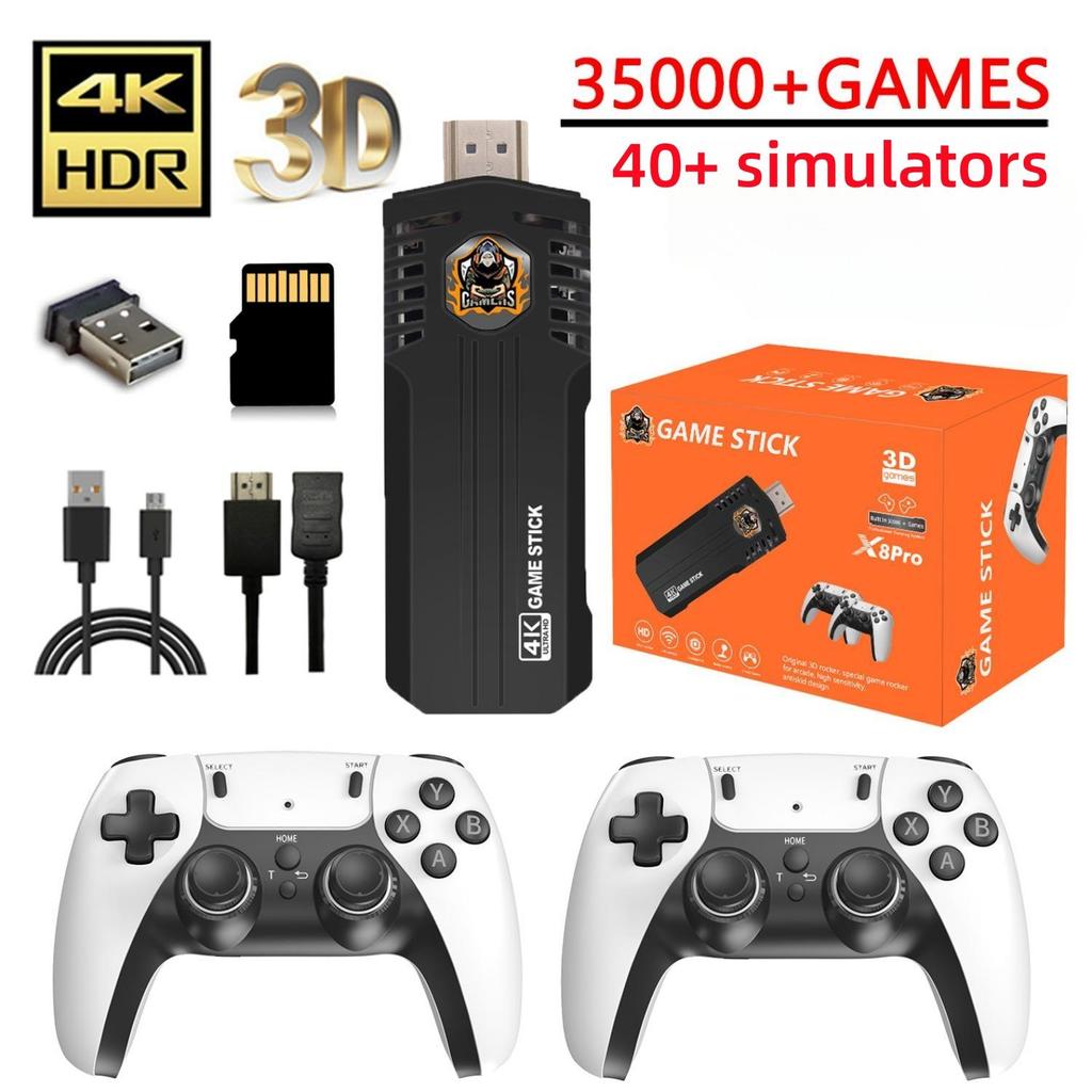 X8 Pro Wireless Retro Game Console with 35000+ Built-in Classic Games, 4K HDMI TV Output, Dual 2.4G Wireless Controller, 64G Nostalgic Game Stick