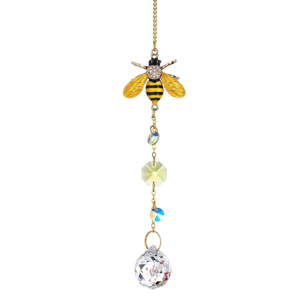 Sun Catcher Crystal Honeycomb Bee Ornaments Crystals Bumble Bee Honeycomb with Glass Prisms Decor Garden Suncatcher Window