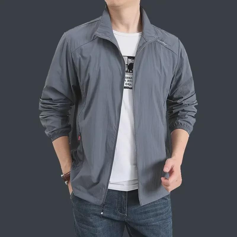 Мужская летняя куртка для активного отдыха Ice Silk с воротником-стойкой и солнцезащитным покрытием — дышащая и быстросохнущая.