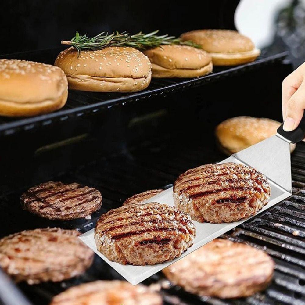 Квадратная/прямоугольная головка Лопатка для гриля Лопатка для сковороды Ручка с защитой от ожогов Лопатка для стейков с лезвием Скребок для блинов Бургер