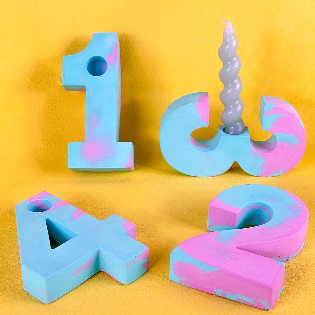 3D Number Candle Holder Silicone Mold DIY Handmade Candlestick Plaster Epoxy Resin Concrete Casting Molds Home Desktop Decor