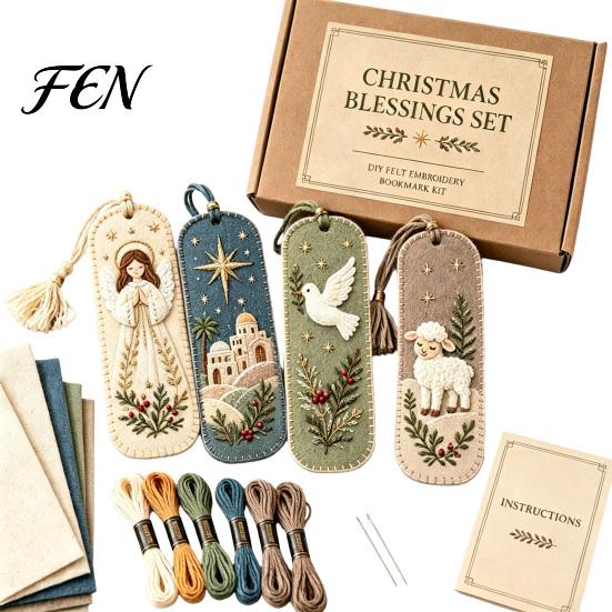 DIY Felt Craft Kits Embroidery Bookmark Kit, Christmas Woodland Animal Pet Stress Relief Needlepoint Activities Holiday Themed Sewing Kit for Adults,