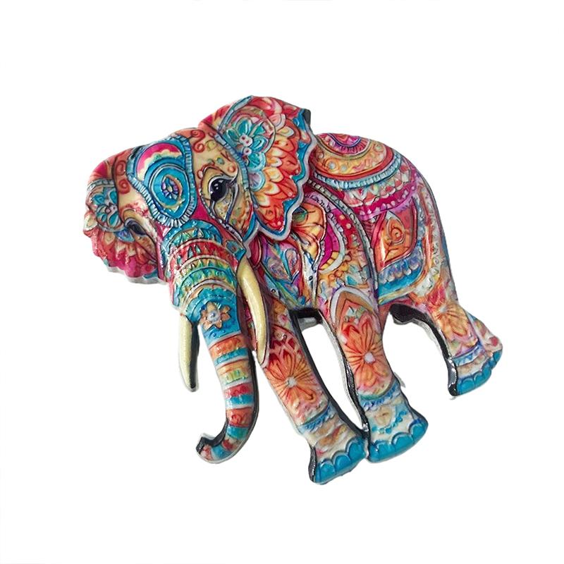 Милый слон Богемный узор Рельефный магнит из смолы Традиционный дизайн Стерео рельеф Для холодильника Сувенир из путешествия Магнитный