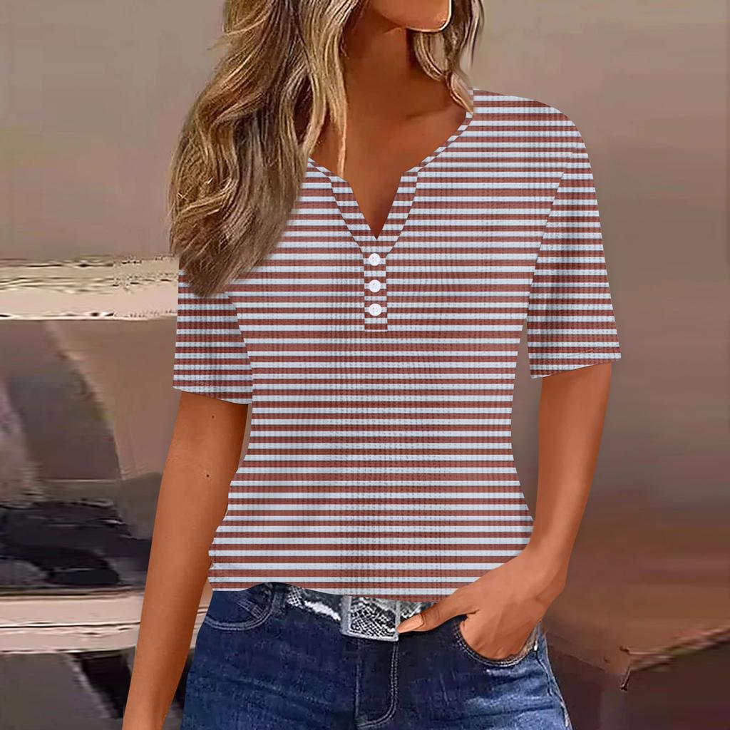 Женская футболка с коротким рукавом и полосатым принтом на шее