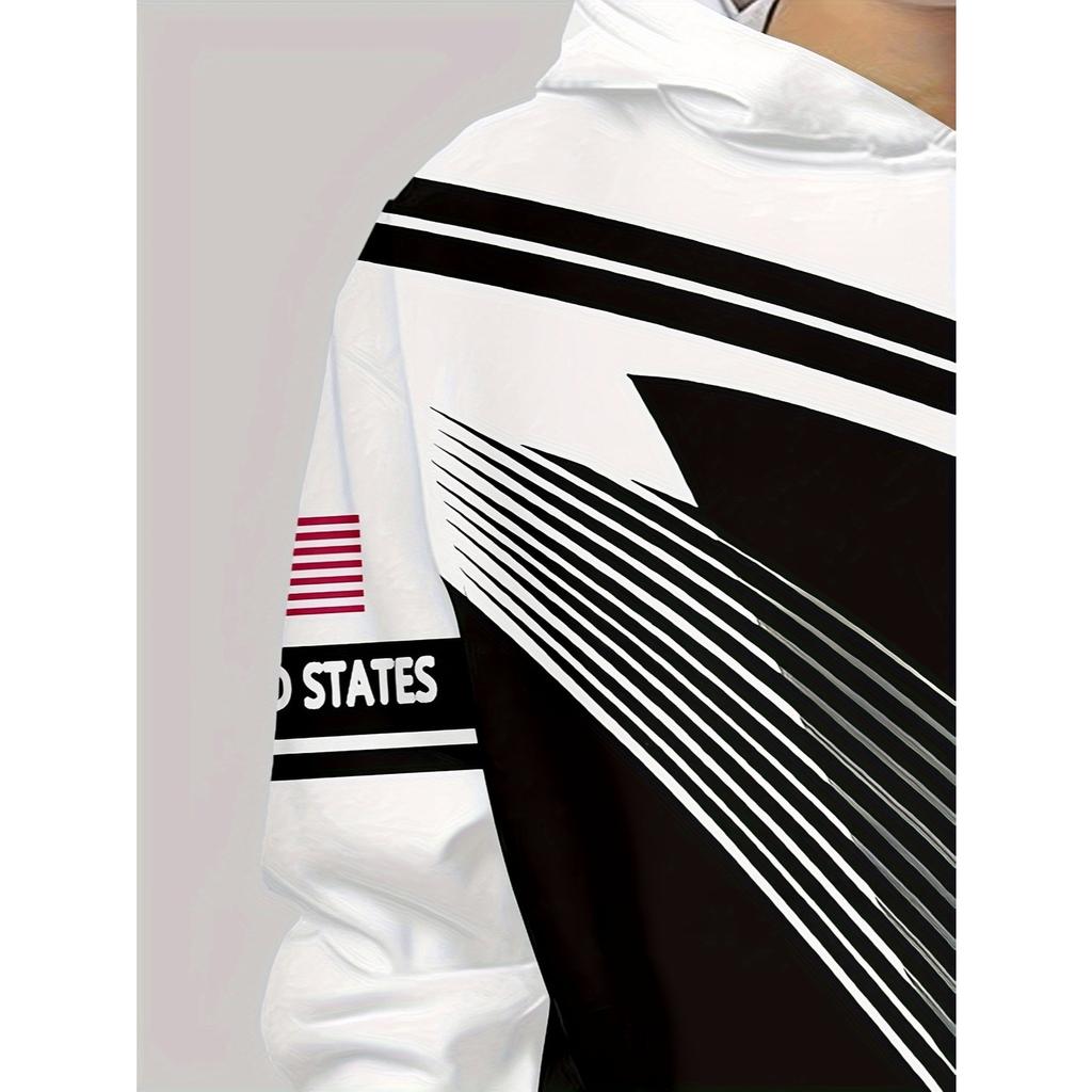 Повседневный пуловер для мальчиков с 3D-принтом, толстовка с длинным рукавом в стиле колор-блок в цветах США, худи