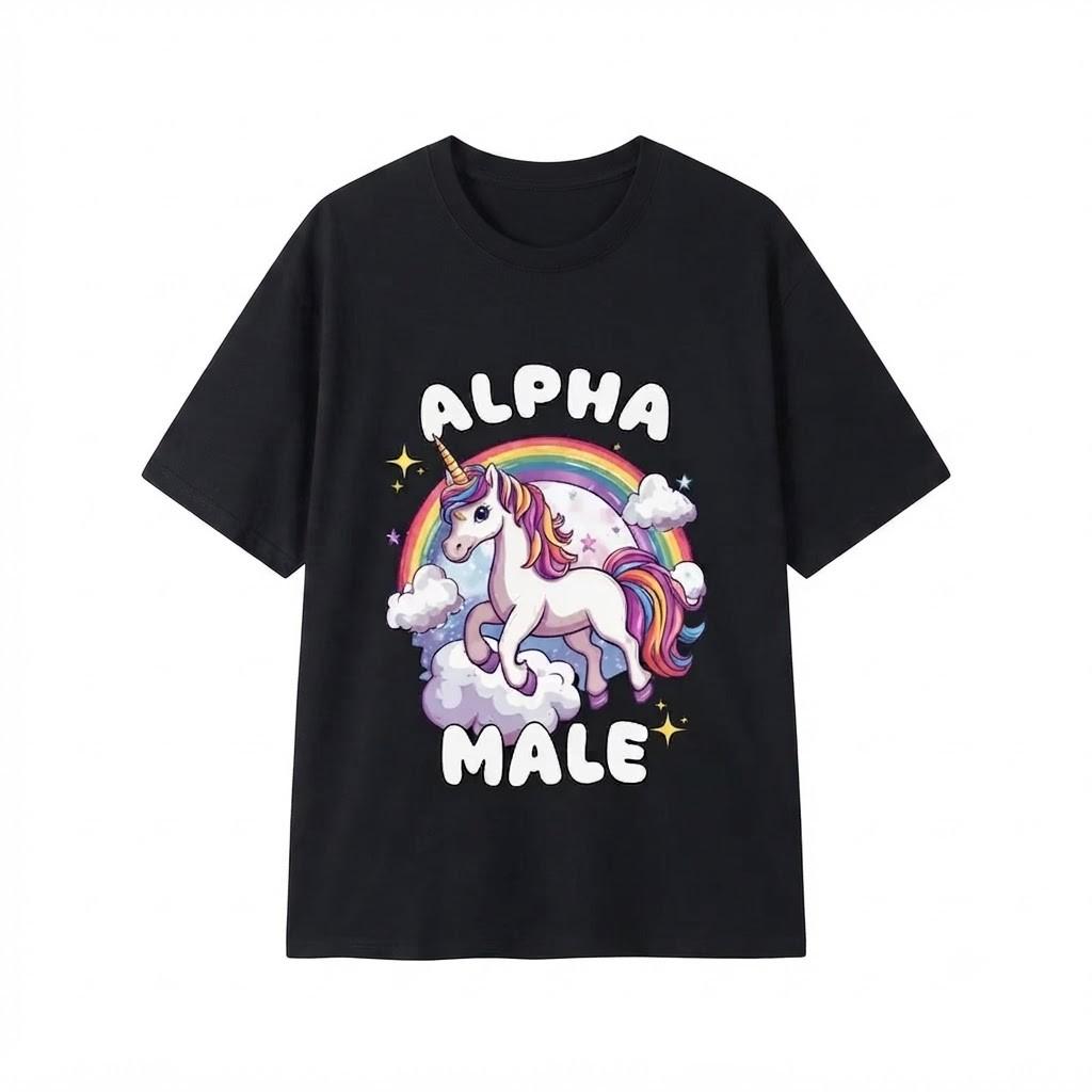 Unicorn Alpha Male Funny Meme Black Tshirt