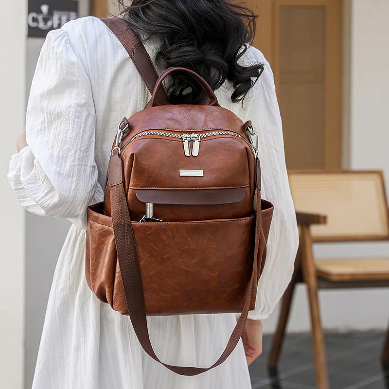 Fashion Luxury leather backpack women vintage shoulder bag high capacity travel backpack school bags girls mochila feminina