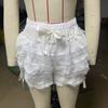 Women's Fashion Solid Color Pleated Sexy Lace Cake Stacked With Ruffle Edges Low Waist Shorts