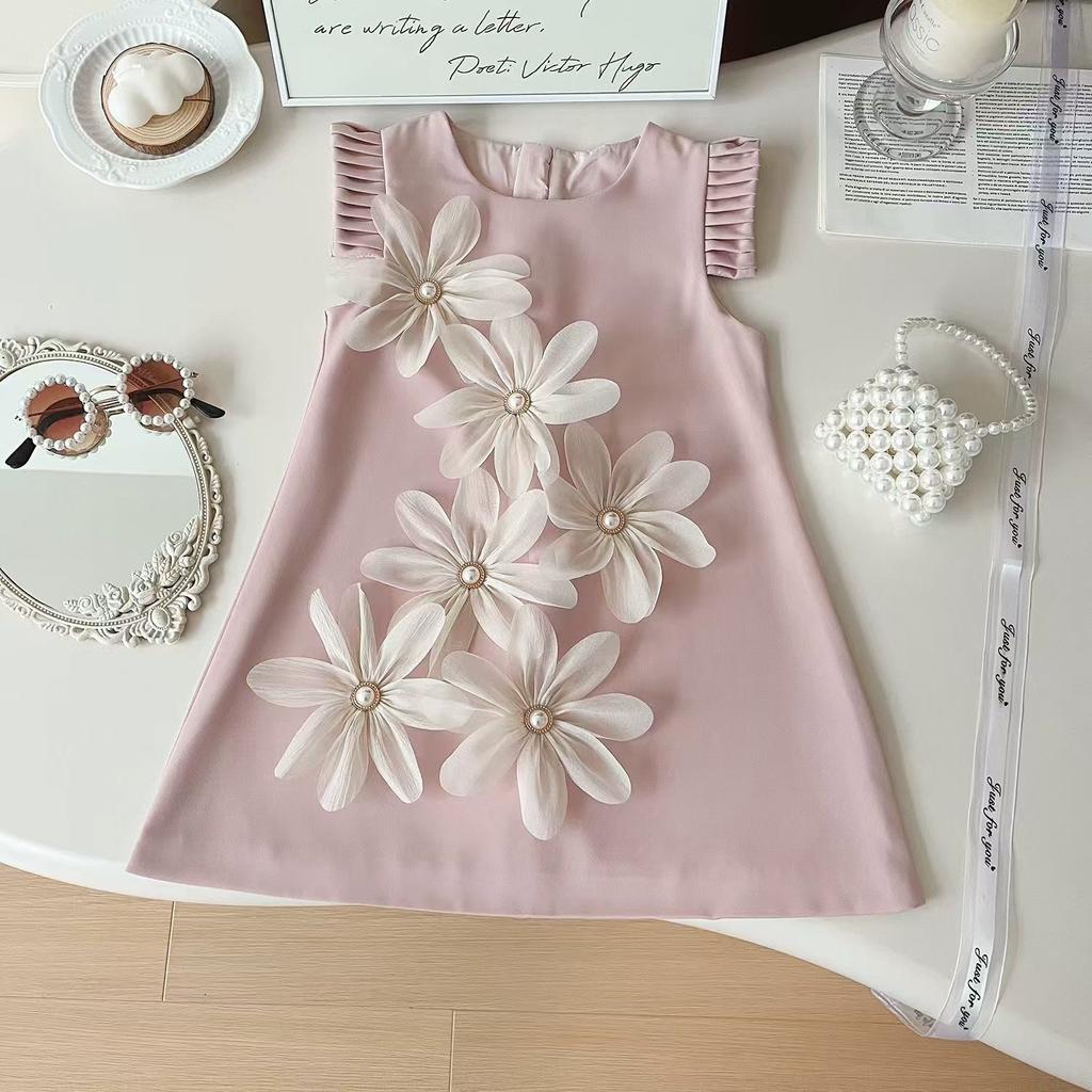 Летнее платье для девочек без рукавов, высококачественный свадебный костюм для девочки-цветочницы, трехмерное платье принцессы с цветами