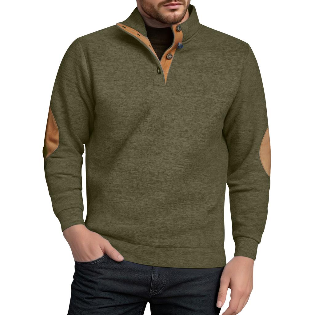 Men's Stand Up Collar Sweatshirt With Patchwork Casual Design