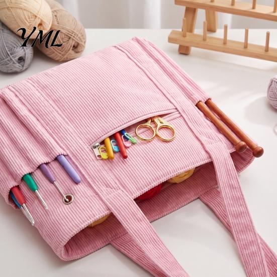 Corduroy Craft Bag Yarn Organizer Tote, Holder Shoulder Bag, Knitting Supplies Case for Crochet Hooks & Accessories, Lover Gift Organizers Tools