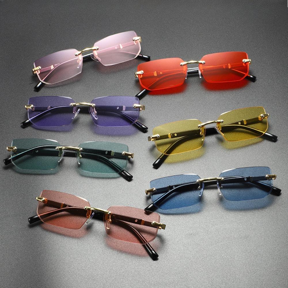 UV400 Protection Rimless Rectangle Sunglasses Y2K Eyewear Vintage Frameless Sun Glasses for Women Men