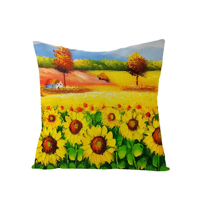 Retro-Style Autumn With Maple Leaves And Sunflowers Digital Printing Short Plush Pillow Covers For Car Sofa Office Cushion Cover