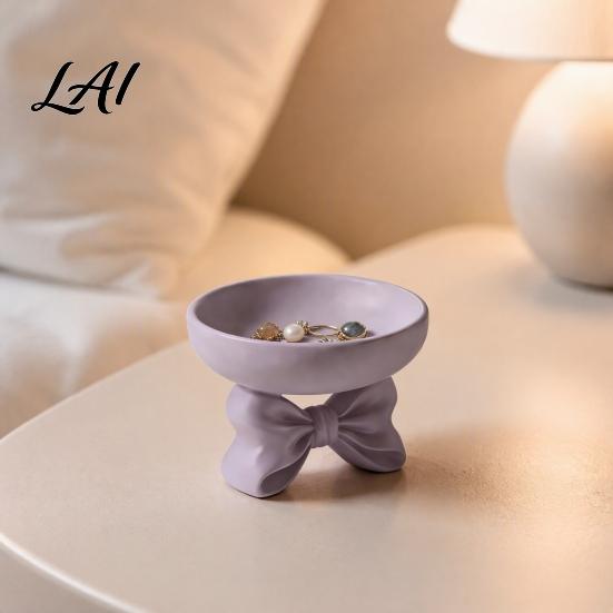 Romantic Gift for Her 3D Printed Elegant Bow Jewelry Tray Purple Ring Earring Holder Practical Dressing Table Decor Decorative Vanity Organizer,