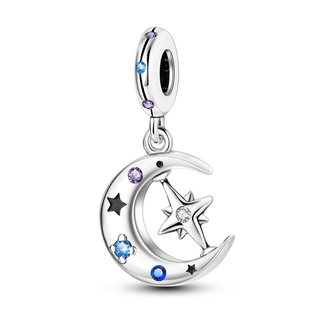 Silver Plated Star Moon Charms Beads for DIY Bracelet Pendant Dangle Women Fine Jewelry Gift