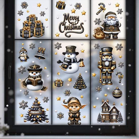 9 Sheets/Set Christmas Window Cling Removable Waterproof PVC Winter Merry Christmas Static Glass Sticker Holiday Party Decoration Decal