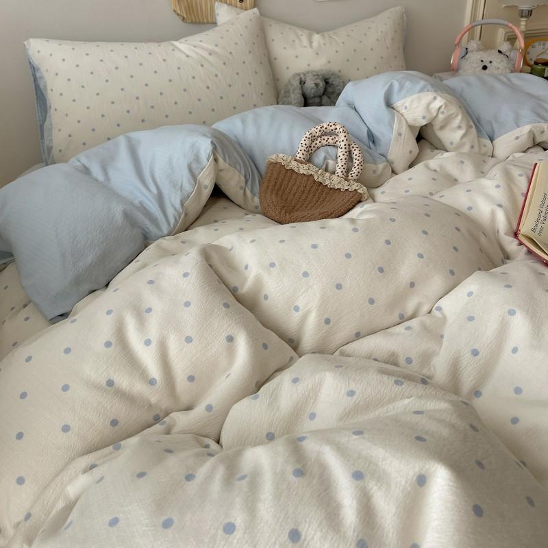Soft Cotton Bedding Set With Cute Cartoon Print - INS Style 4-Piece Dorm Bedroom All
