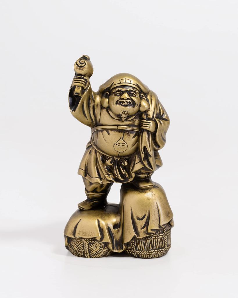 Seven Lucky Gods of Good Luck Daikokuten Silky Gold Buddhist Hideun Makita Buddha Statue Ornament Takaoka Copperware Sculptor Prototype_Kobiki