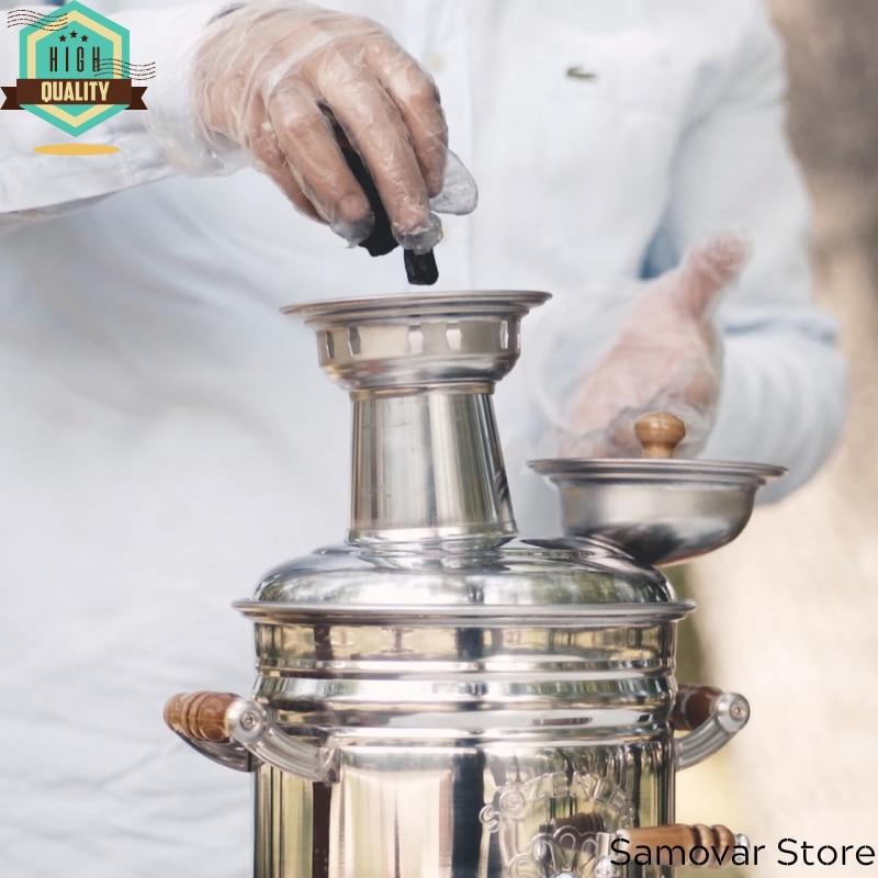 Фарфор из нержавеющей стали Турецкий самовар Подогреватель чая Котел с горячей водой Чайник Самовар Дровяная печь Древесный уголь Самовар Чайная посуда Пикник
