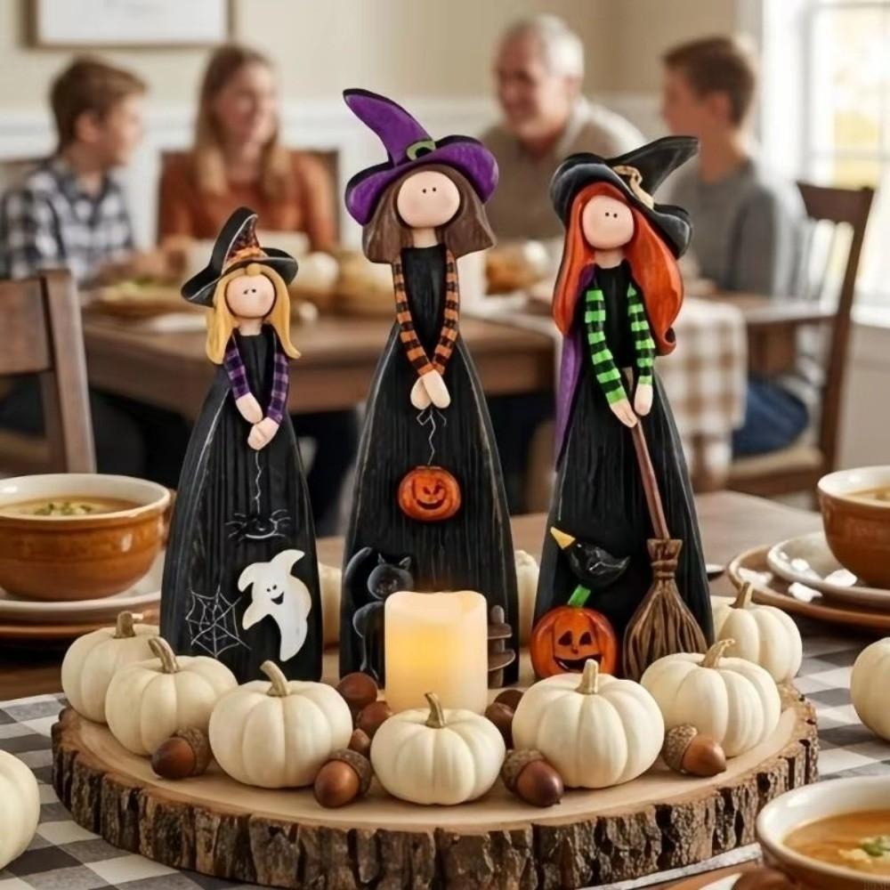 Pumpkin Accent Witch Model Toys 2D Design Halloween Witch Ornament Tabletop Use