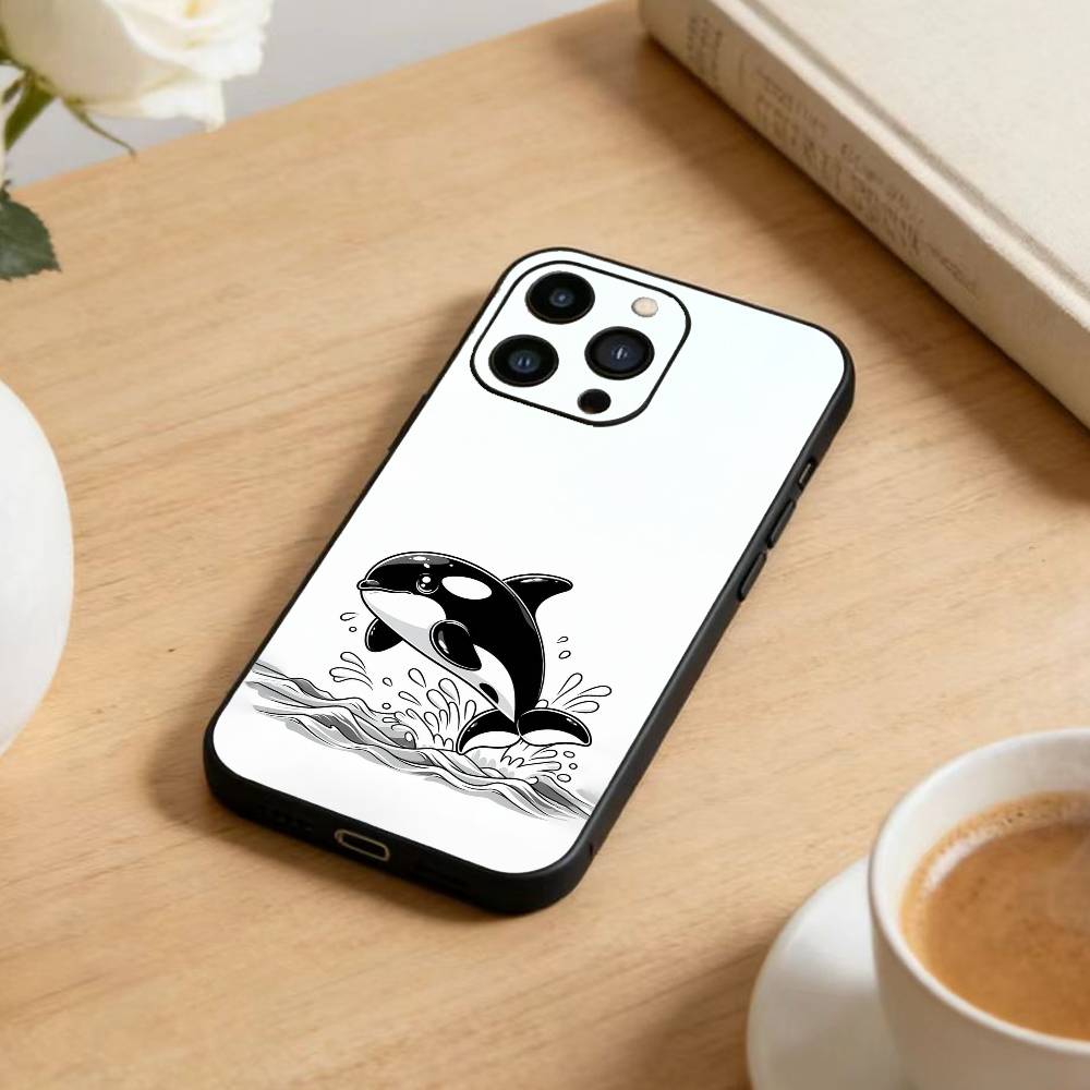 Чехол для телефона с принтом 'Падение кита' для iPhone 17 16 15 14 13 12 Max Plus Силиконовый черный чехол