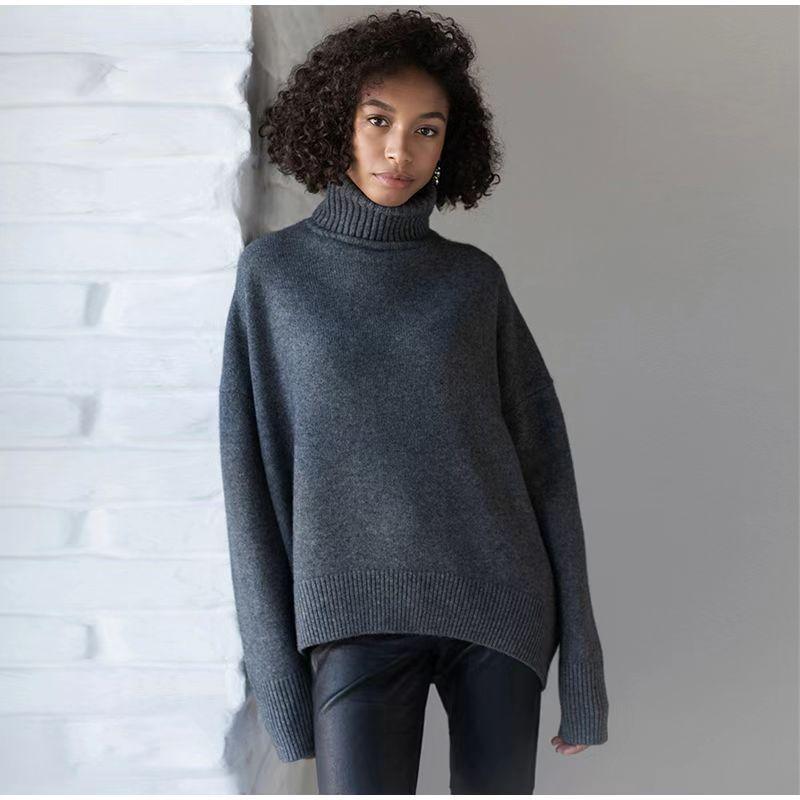 Turtleneck Solid Color Sweater Thick Pullover Women's Long Sleeved Top Warm Comfortable Loose Casual Knit Bottoming Shirt Commute Autumn and Winter