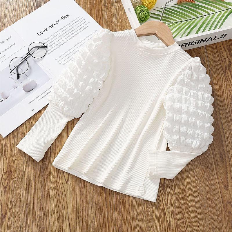 Girls' Thickened Puff Sleeve Long-Sleeve T-Shirt, Half-High Collar, Spring/Autumn 2024, Baby & Toddler Top