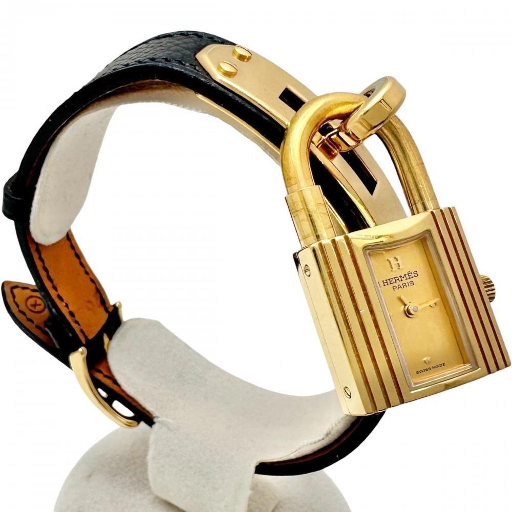 Used 【HERMES/Hermes】Watch GP/Leather Quartz Champagne Gold Dial/Black Leather Ladies [Used] [Mako Shouten] [GD]