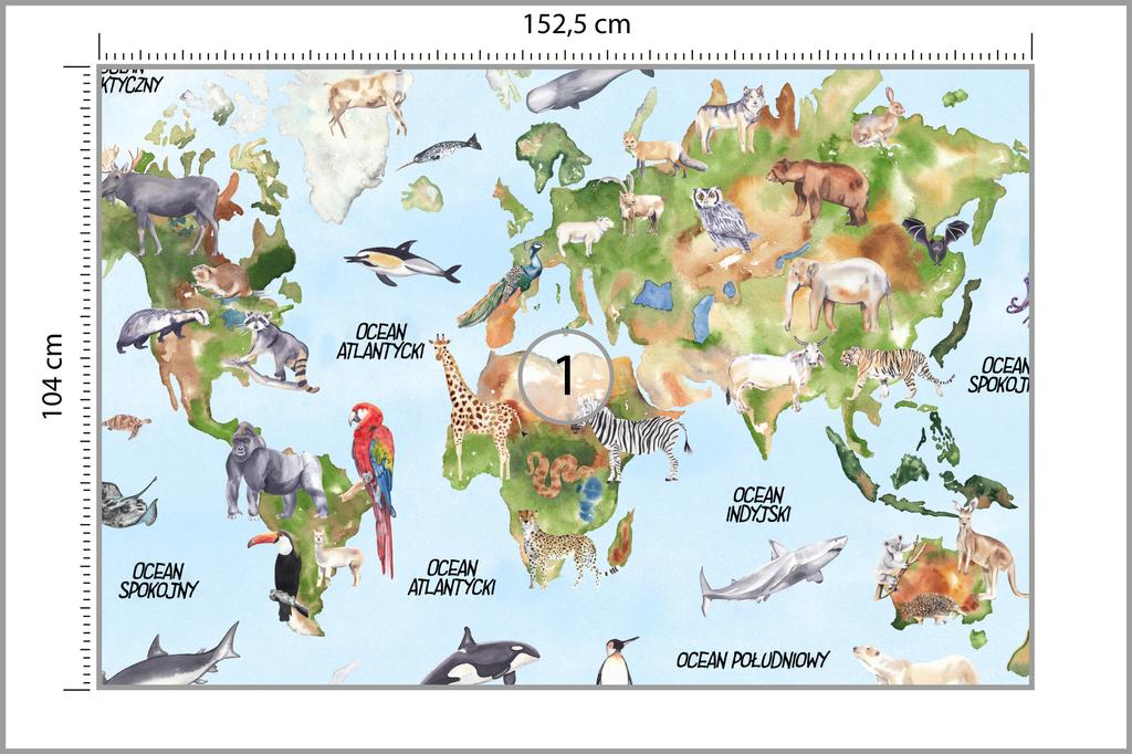 Photomural Watercolor World Map Self-Adhesive Mural 152.5x104