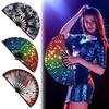 27/33cm Folding Hand Large Disco Fan Popping Clack Handheld Light Up Fans Large Clacking UV Glow Fans Performance Wedding Party