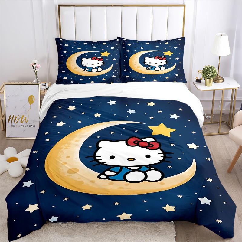 3-предметный комплект постельного белья Hello Kitty 'Луна и Звезды' Декор для гостевой комнаты, спальни Декор на Рождество, Хэллоуин Подарки - Все сезоны (Без вкладыша)a1013133