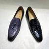 Men's Tassel Loafers Genuine Leather Gray Slip-on Snake Print Dress Shoes Spring Autumn Wedding Formal Shoes