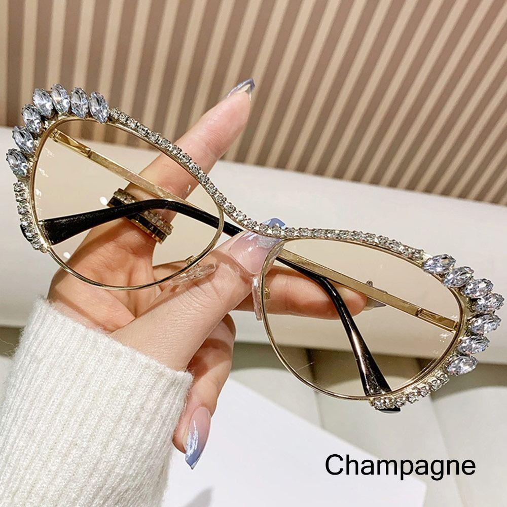 Солнцезащитные очки с крупными бриллиантами, модная оправа с драгоценными камнями, солнцезащитные очки «кошачий глаз» со стразами, очки для костюмированной вечеринки для женщин и мужчин