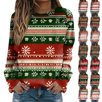 Женская модная повседневная толстовка с длинным рукавом и рождественским принтом на шее