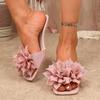 Fashion Stiletto Flip-Flops Women's Fashion Square Toe Open Toe Flower Fabric Non-Slip Wear-Resistant High Heels