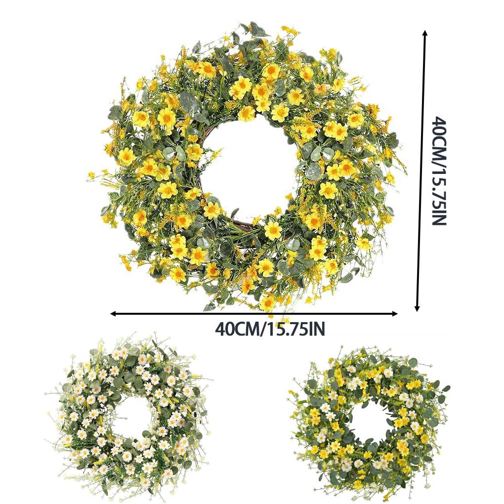 ABS Colorful Wildflower Spring Summer Door Wreath 40cm Drieds Flower Plastic Artificial Wreath Party