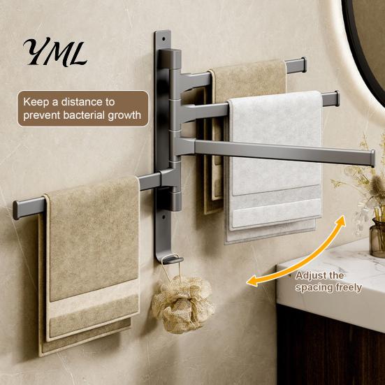 Rotating Towel Storage Swivel Rack, 180 Degree Design, Wall Mounted Space Bathroom Rack Aluminum Swing Holder, Anti-slip Organizer for Kitchen And