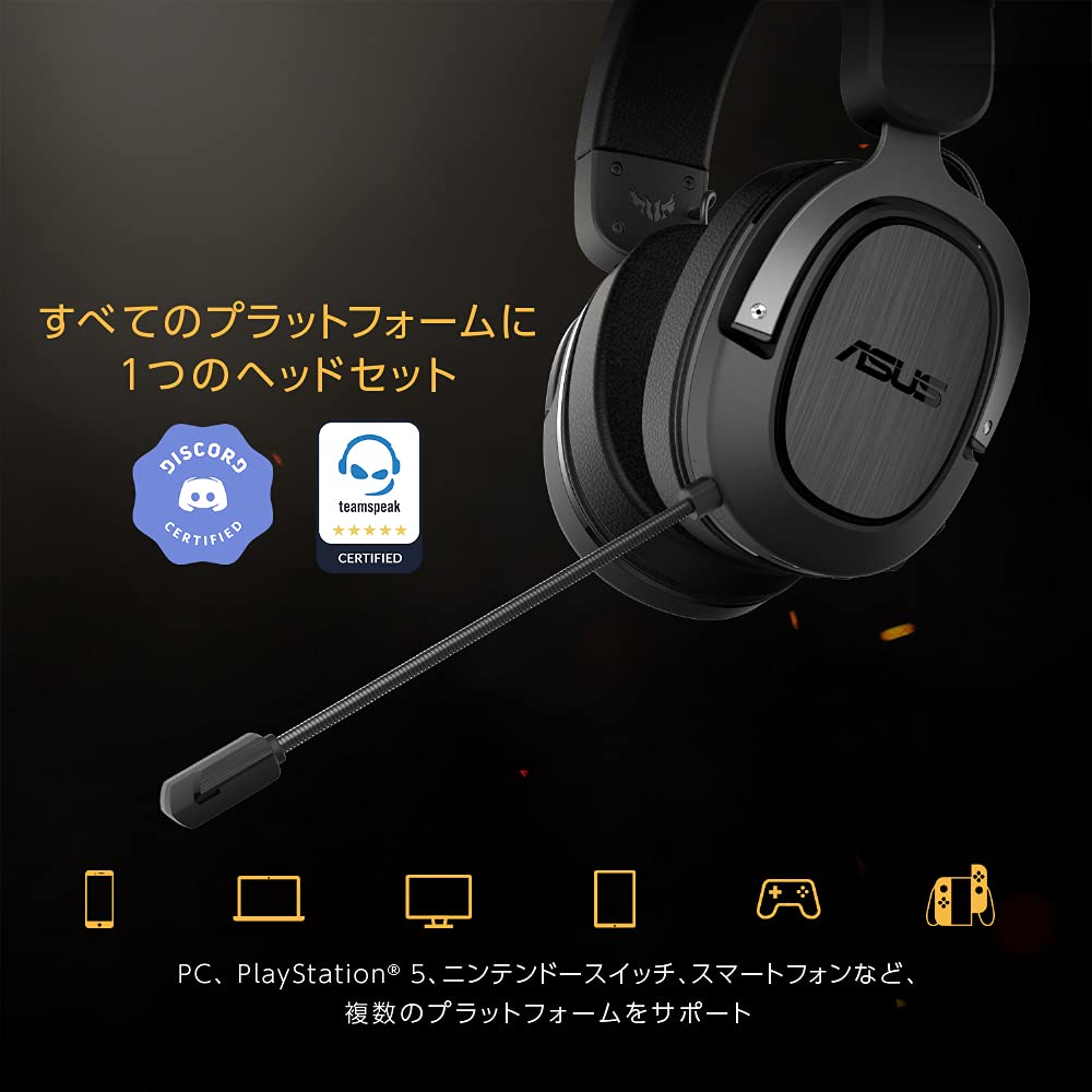ASUSTek TUF Gaming H3 Wireless Gaming Headset for with Lightweight Design PS5/PS4/PC/Switch/Smartphones, 2.4GHz Wireless/Type-C/USB 2.0, Microphone,