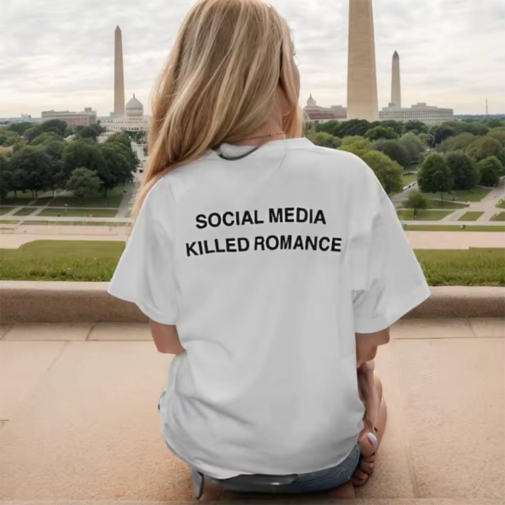 Футболка Social Media Killed Romance для мужчин, эстетическая футболка с принтом в виде букв Святого Валентина, унисекс, высококачественные футболки для пар из хлопка