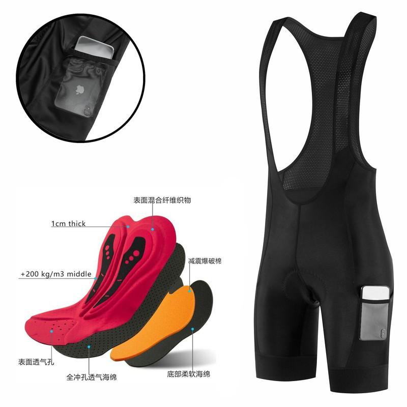 Mens Cycling Shorts With Gel Pad Adjustable Bib Design Side Pockets Road Bike MTB Riding