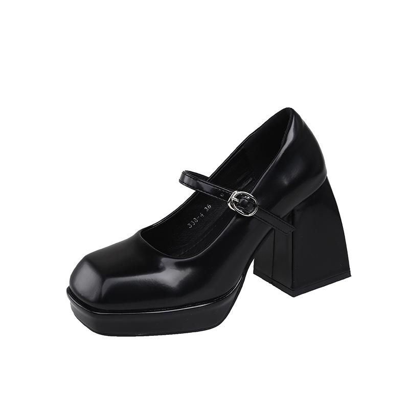 Туфли Мэри Джейн большого размера на высоком каблуке, женские французские туфли с одним словом и толстым каблуком, водонепроницаемые туфли из кожи с квадратной головкой