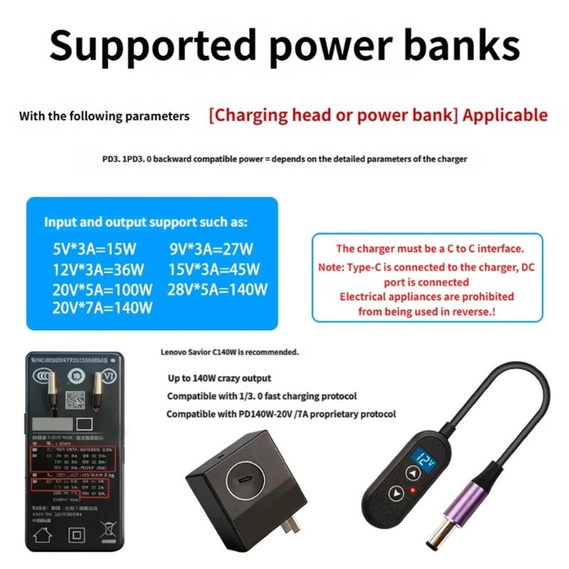 Универсальный кабель-преобразователь Type C на DC5525 5521, PD140W, для различных электронных устройств и зарядных устройств, с регулировкой напряжения