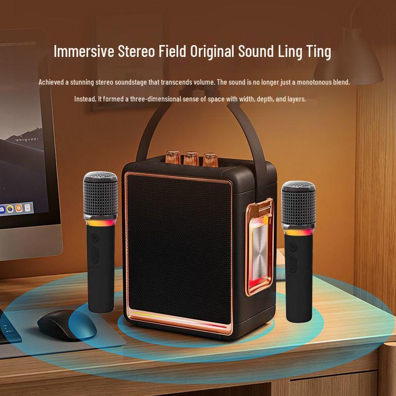 High Volume Retro Bluetooth KTV Microphone Speaker with Subwoofer for Home & Outdoor Use