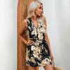 Summer Sleeveless Boho Dress Women V Neck Floral Dresses Ladies Zipper Flower Print Short Party Dress for Women