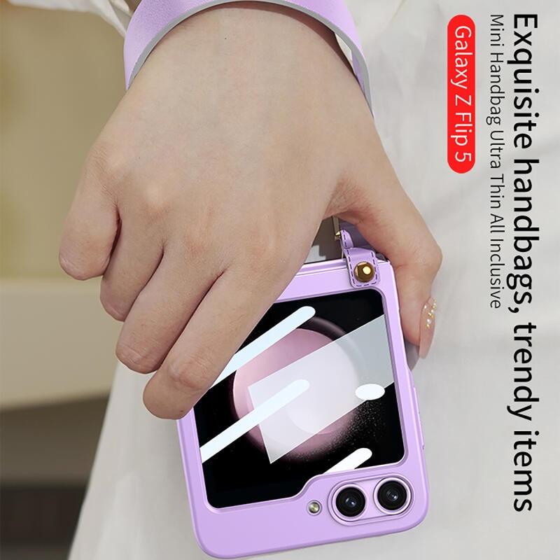Для Smasung Z Flip 5 Ультратонкая изысканная сумка-складной чехол для телефона с браслетом ПК «Все включено» Жесткий жесткий защитный чехол против падения