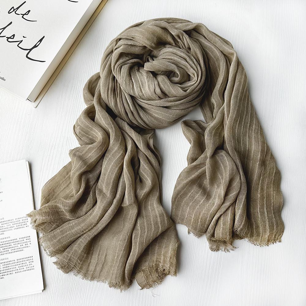 Gradient Color Block Bamboo Yarn Scarf for Women - Japanese Korean Mori Girl Style, Autumn Winter Cotton Linen Flax Shawl